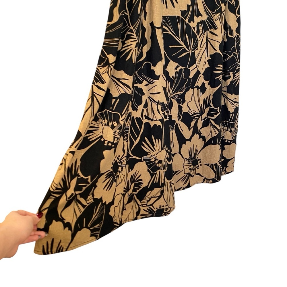 Gap Linen Floral Midi Dress Brown & Black With Removable Straps Small H66-809 - Picture 5 of 11